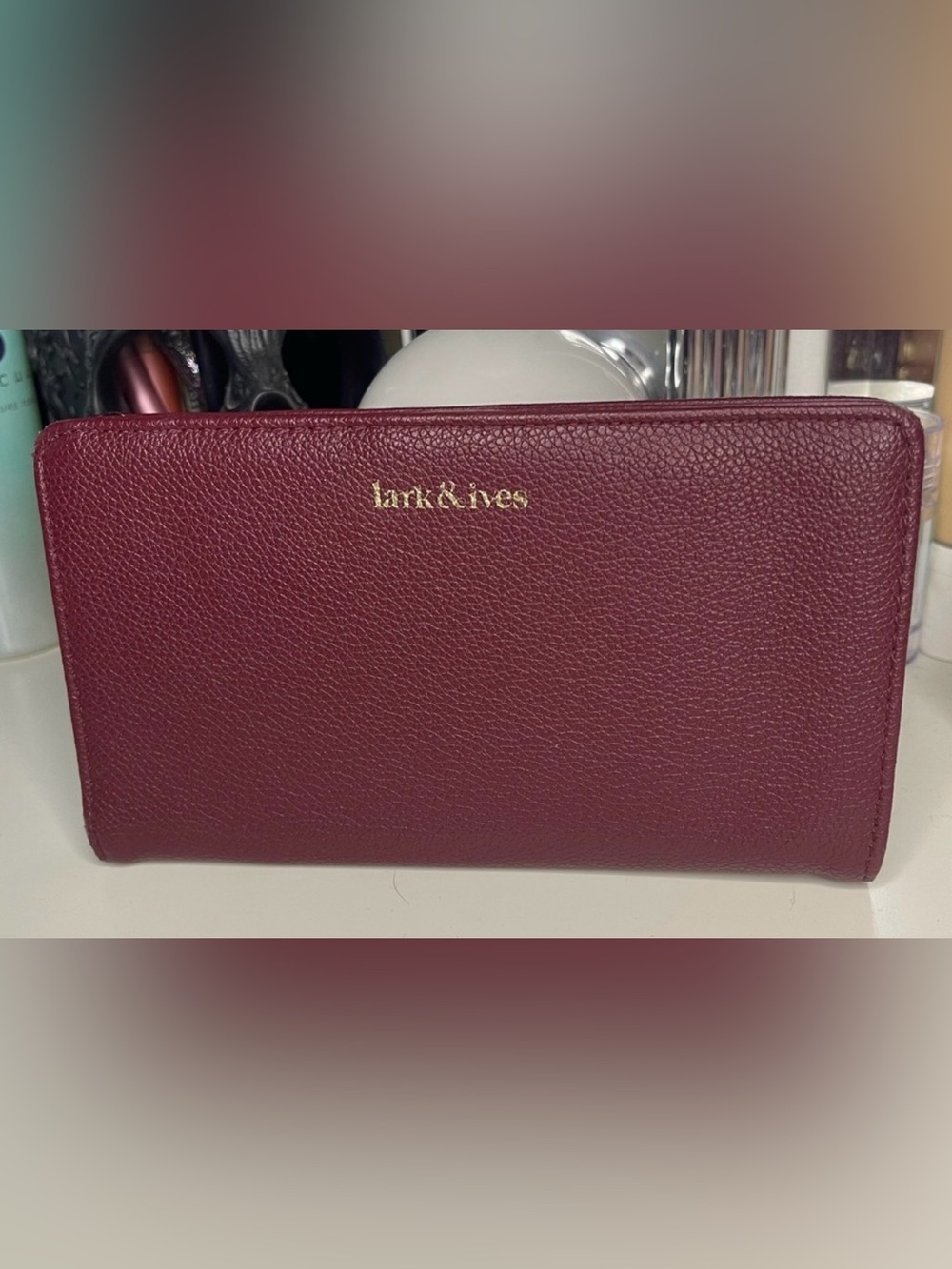 3/$15 Lark & Ives Wallet Pebbles Vegan Leather Bordeaux Maroon Red Wallet
